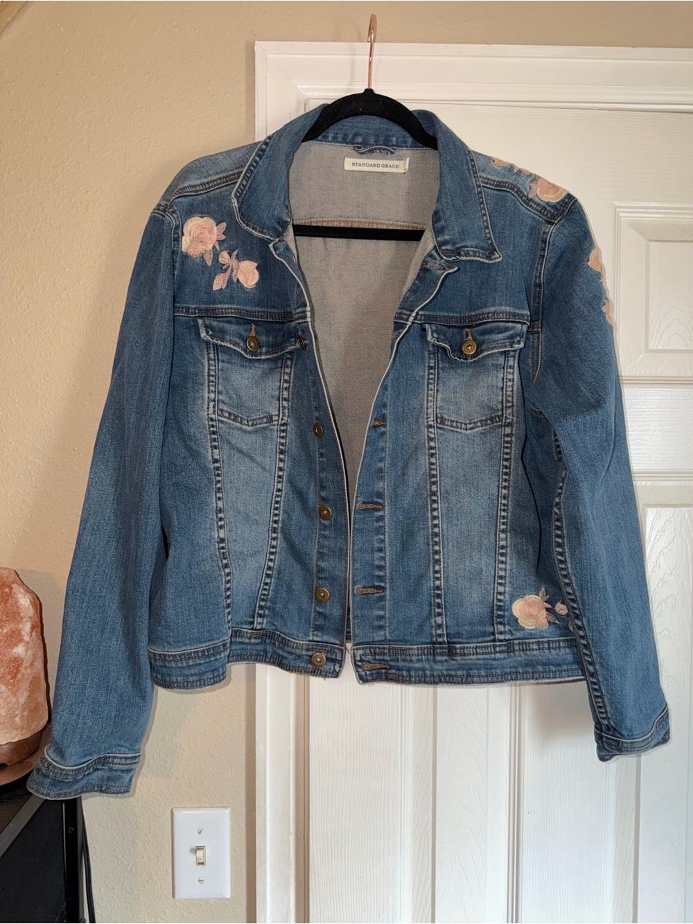 Blue Denim Jacket with Floral Embroidery